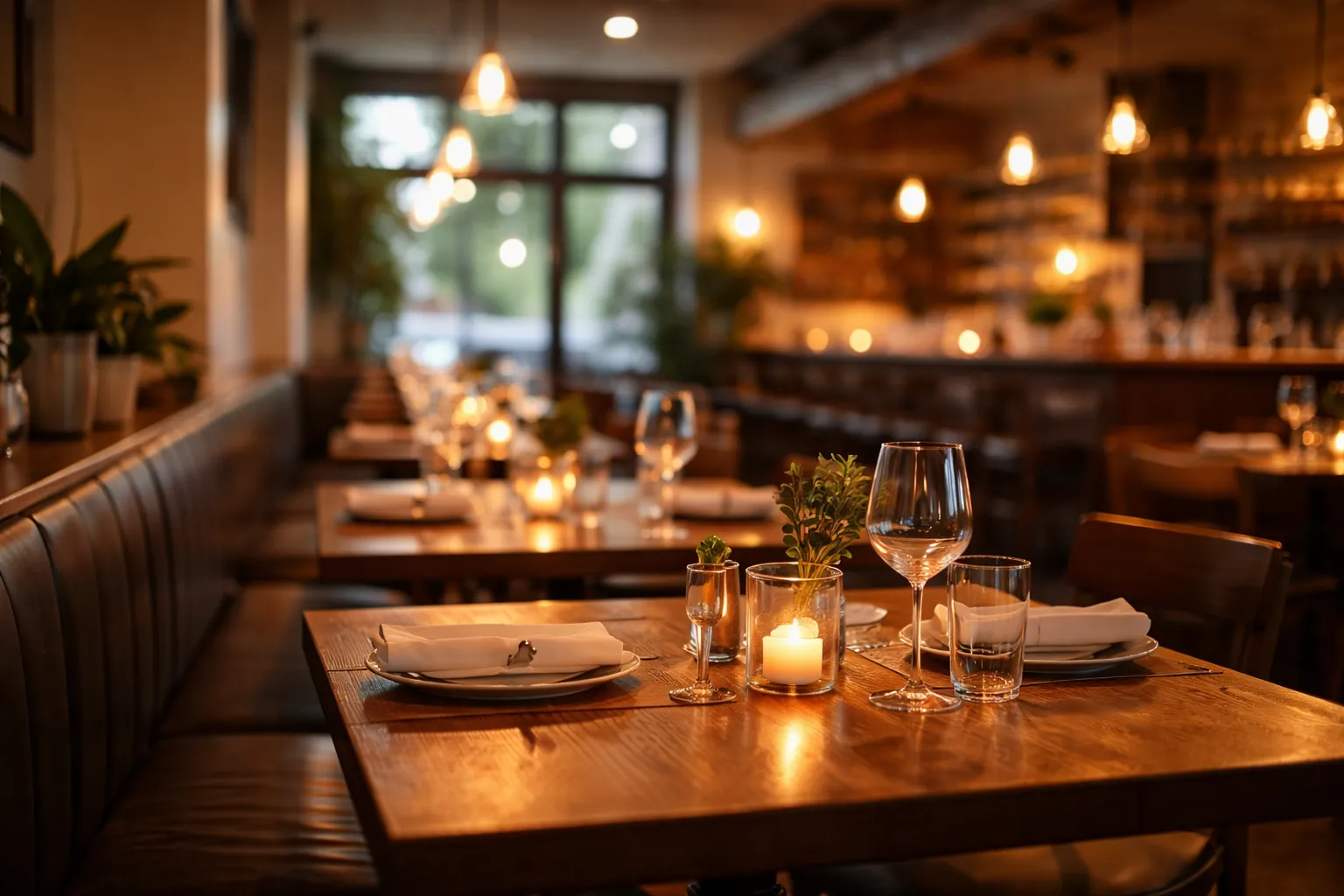 Warm dining room with guests seated for dinner