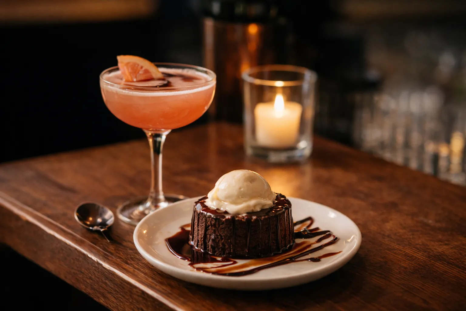Bar detail with cocktails and dessert