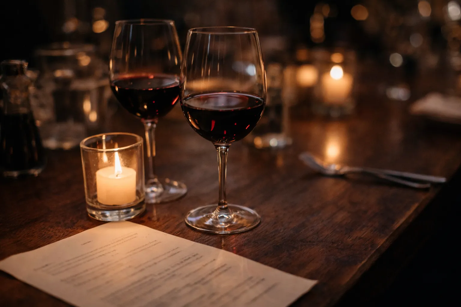 Wine night table setting with glasses